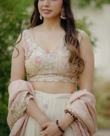 Pastel floral lehenga with rose dupatta